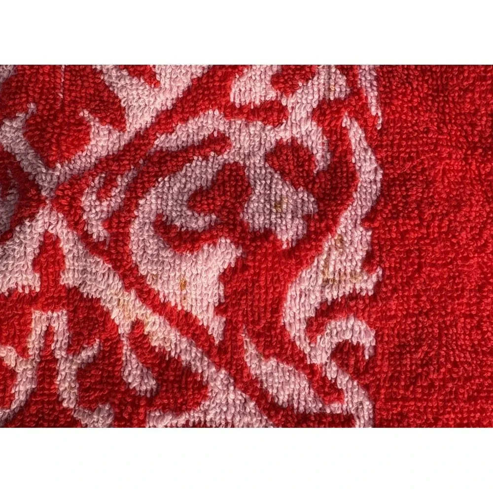 Vintage single hand towel Martex Towels of Elegance fringed red and pink 1970's